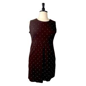 Lands’ End Dress Ponte Knit Sheath Sleeveless Brown White Polka Dot Women’s 16P